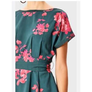 eShakti Wayward Fancies Peplum Blouse L Floral Dark Teal – Belt Missing